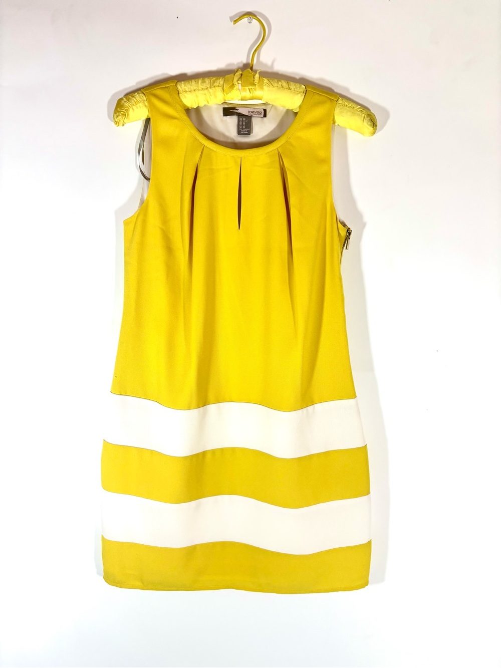 Forever 21 Contemporary Yellow & White Striped Sleeveless Shift Dress XS